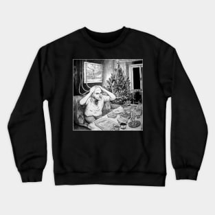 black and white cyborg man shocked by the festive table, he loves to eat Crewneck Sweatshirt